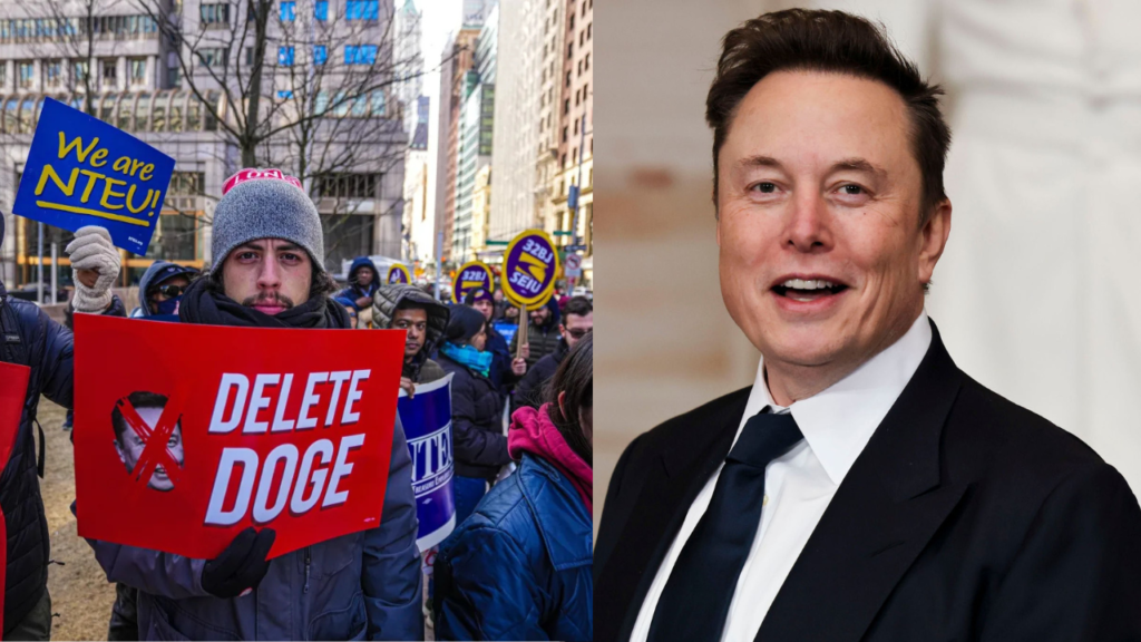 Protests break out outside Tesla showrooms regarding Elon Musk’s US Government removal.